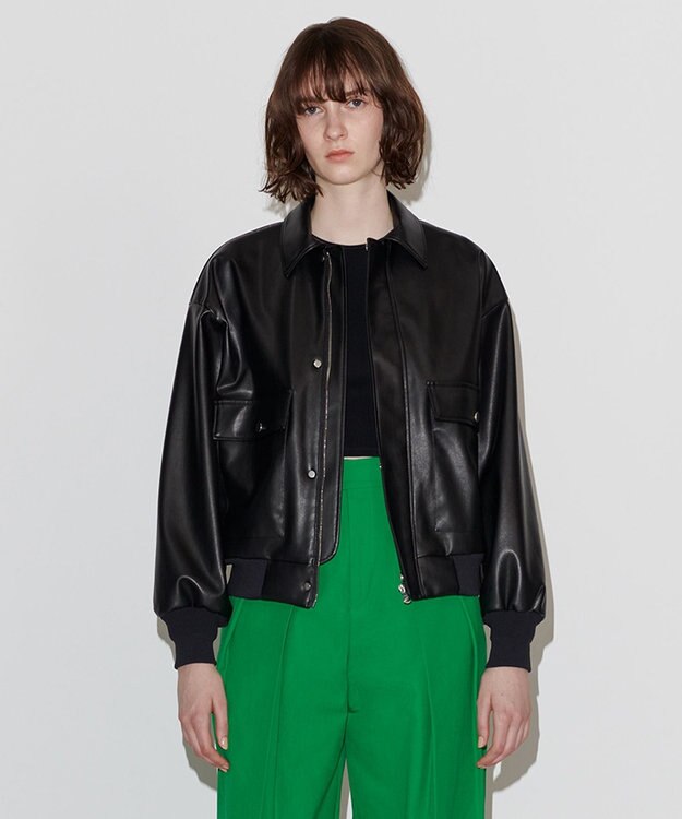 NAVE 【Nave】フェイクラムスキン ブルゾン ブラック系