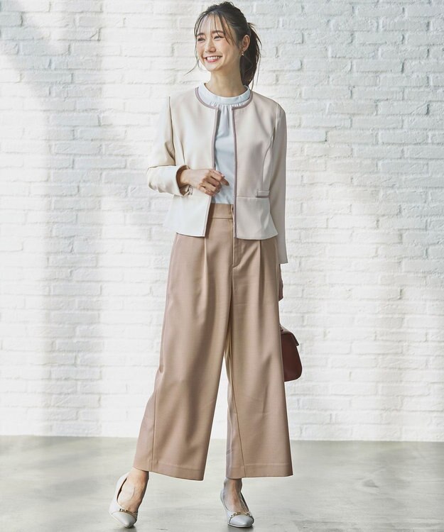 ANY SIS 【洗える】ビットポイント ワイドパンツ ベージュ