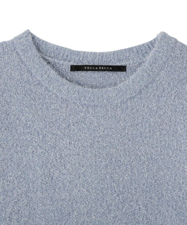 YECCA VECCA ラメフェザー袖フリンジニット Blue