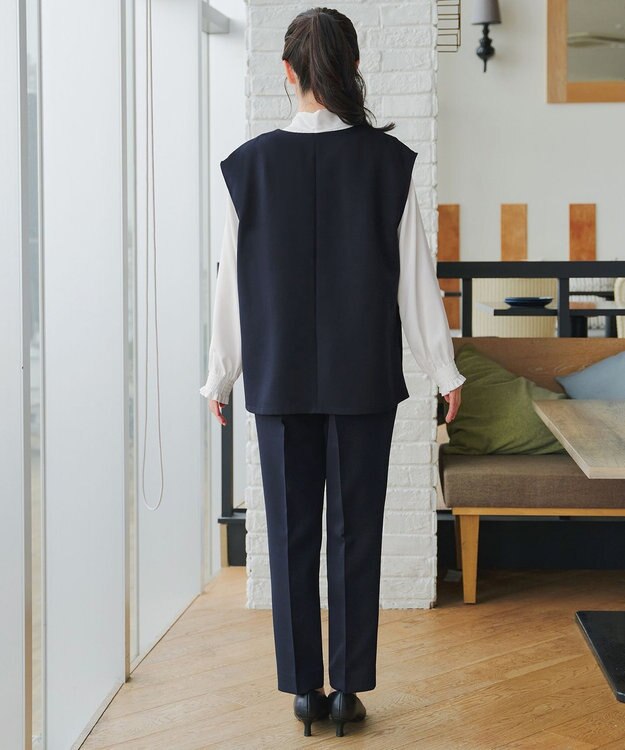 Tiaclasse 【ブラウス&ベスト&パンツ3点セット】リボンタイブラウス＋ベスト付き 3点セットアップ ネイビー