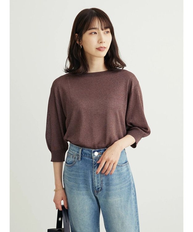 Green Parks ・ＥＬＥＮＣＡＲＥ　ＤＵＥバックパールシアー５分ニット Bordeaux