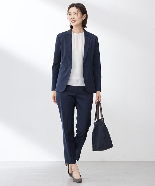 J.PRESS LADIES 【セットアップ対応・洗える・撥水】コットンFITTY テーパード パンツ ネイビー系