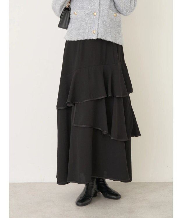 earth music&ecology パイピングフリルティアードスカート Black