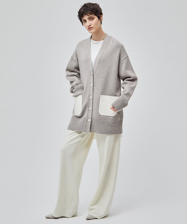 BEIGE， 【洗える】LEADER / フェイクレザーポケットオーバーサイズカーディガン Taupe