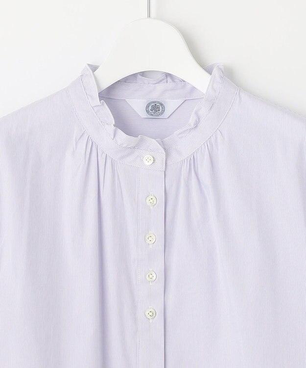 J.PRESS LADIES 【洗える】 BEZ VEGA フリル ストライプ ブラウス ふじ色系1