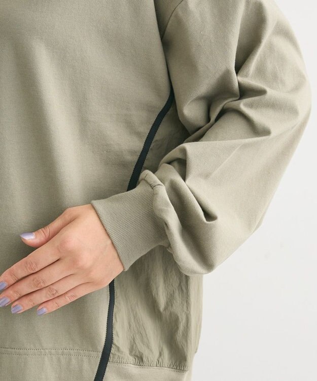 Green Parks グログランテープ配色ドッキングプルオーバー Khaki