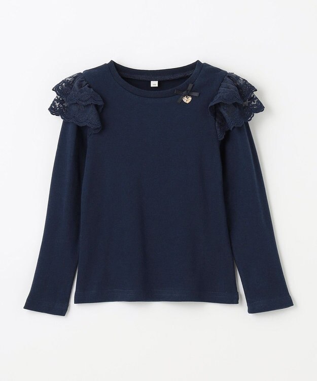 ANY KIDS 袖 レース ガーリー Ｔシャツ ネイビー