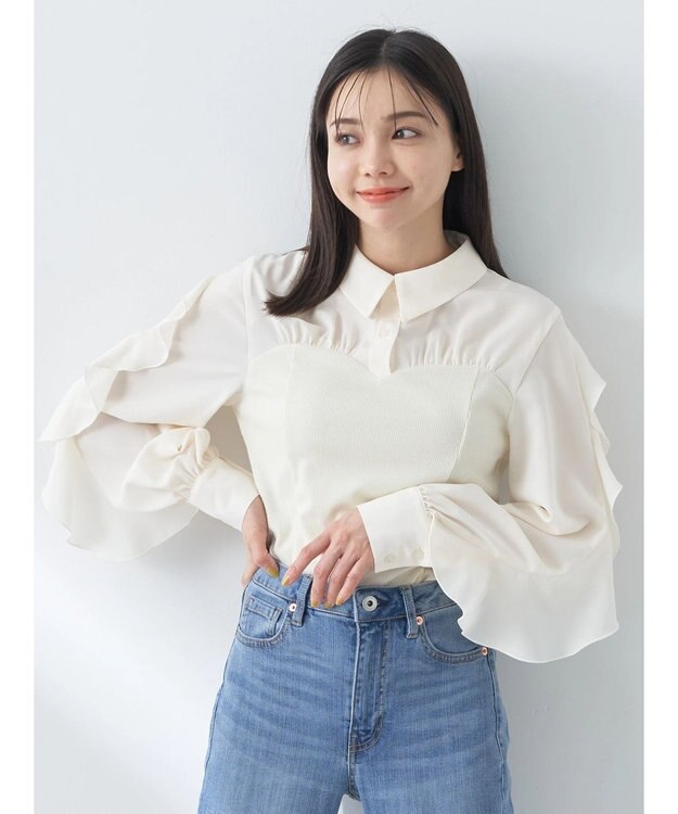 earth music&ecology ドッキングフリルシャツ見えプルオーバー Ivory