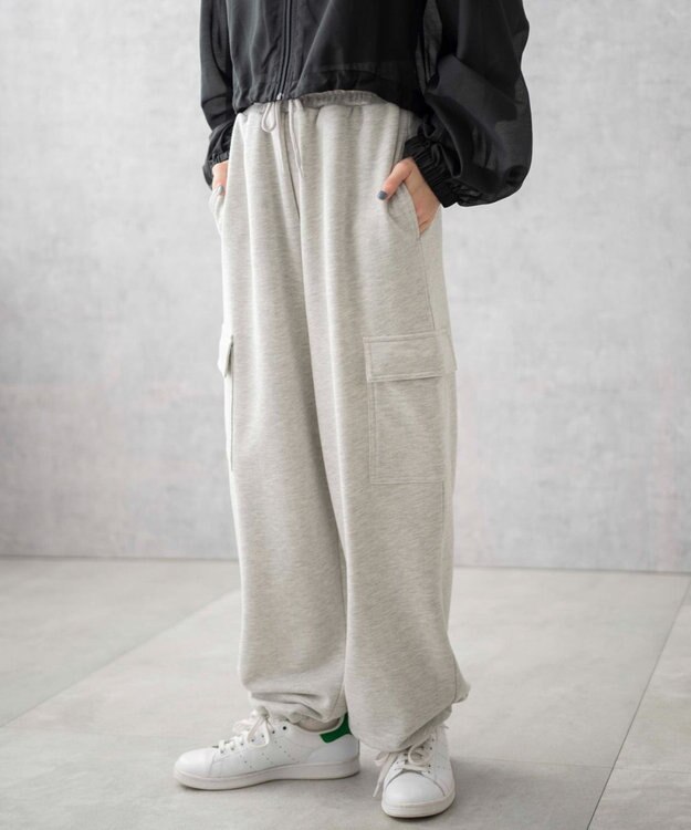 WEGO 【ウエストゴム】スウェットカーゴパンツ 杢グレー