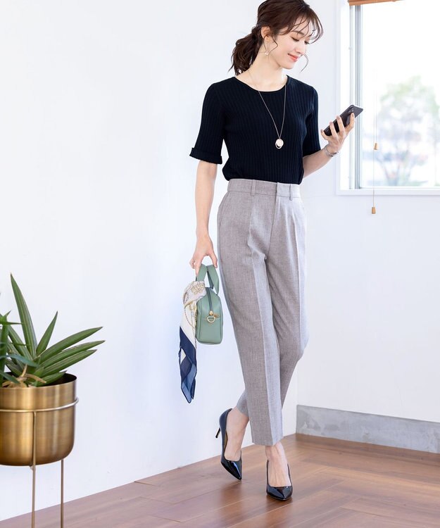 Tiaclasse 【セットアップ可・洗える】麻調薄地ストレートパンツ グレー