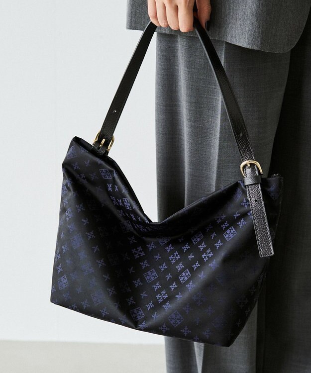 russet ナイロンジャガード2WAYワンハンドルトートバッグ(SF-268) Black/Navy