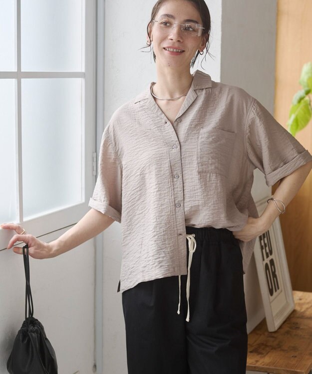 WEGO 【ANGIE VINTAGE】接触冷感開襟シャツ ライトグレー