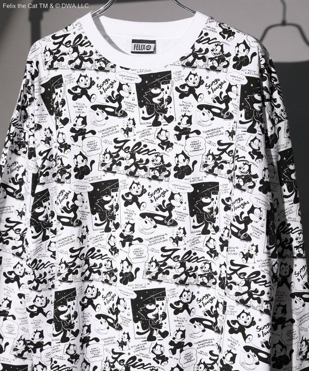 Green Parks ■ＦＥＬＩＸ　総柄ｐｔ　ロンＴＥＥ White×Black