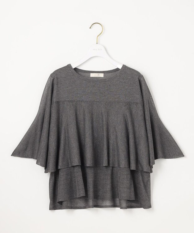 ANY SIS 【洗える】フリルシアー ニット グレー