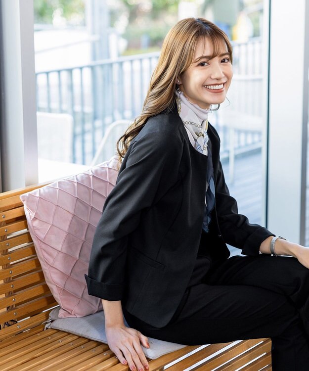 Tiaclasse 【セットアップ可・洗える】麻調薄地ストレートパンツ ブラック