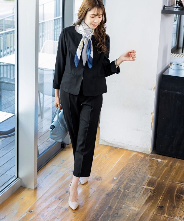 Tiaclasse 【セットアップ可・洗える】麻調薄地ストレートパンツ ブラック