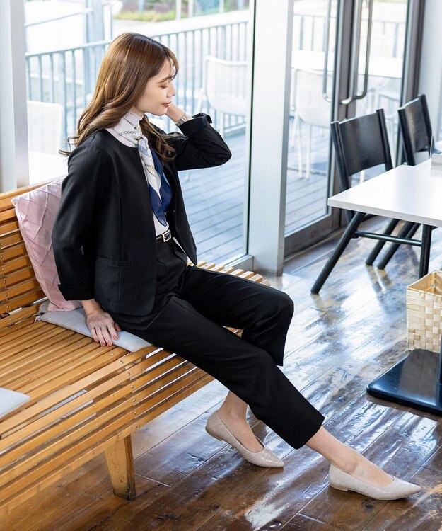 Tiaclasse 【セットアップ可・洗える】麻調薄地ストレートパンツ ブラック