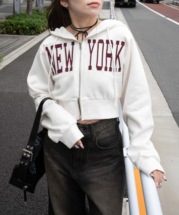 WEGO NEWYORK裏起毛ZIPパーカー ホワイトアイボリー