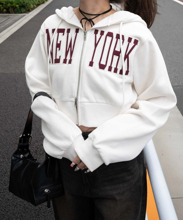 WEGO NEWYORK裏起毛ZIPパーカー ホワイトアイボリー