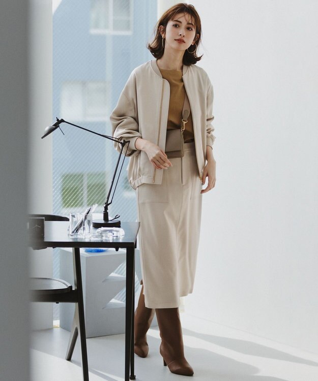 23区 【洗える】ドレープサテン MA-1 ブルゾン ベージュ系