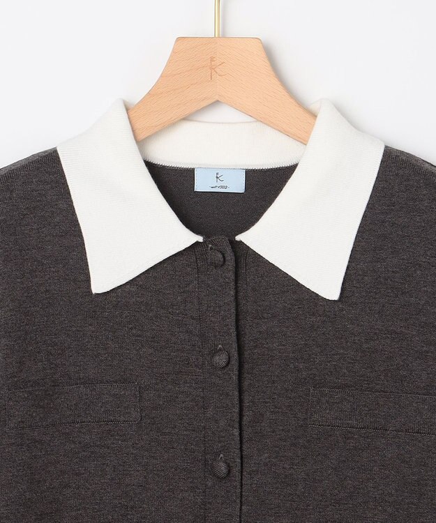 組曲 ニット襟トロンプルイユ ワンピース グレー系