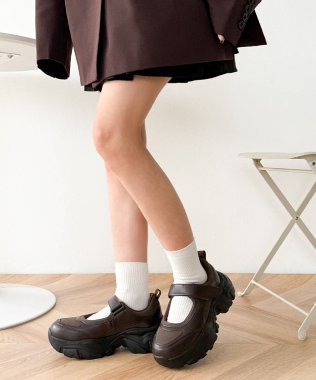 WEGO 厚底ベロクロストラップシューズ ブラウン