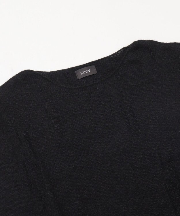 WEGO ダブルガーゼダメージプルオーバー ブラック