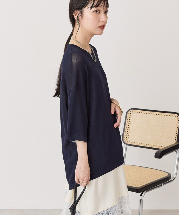 AMERICAN HOLIC 配色コクーンシルエットニット Dark Navy