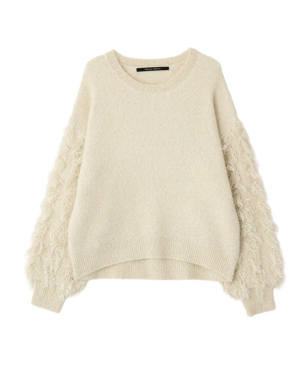 YECCA VECCA ラメフェザー袖フリンジニット Ivory