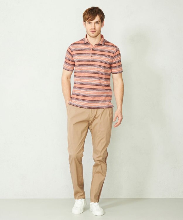 JOSEPH ABBOUD 【吸水速乾】リネンマルチボーダー ポロシャツ オレンジ系2