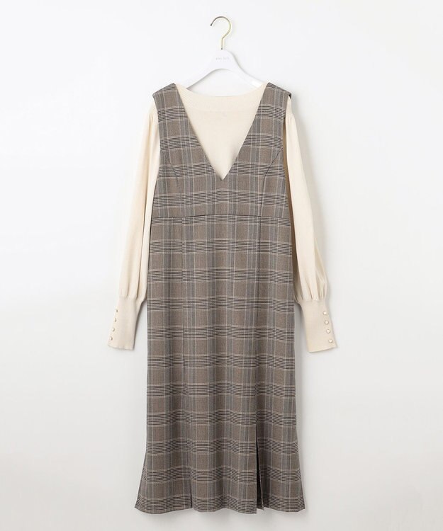 ANY SIS 【2SET】チェック ジャンパースカート× ニット ダークブラウン系3