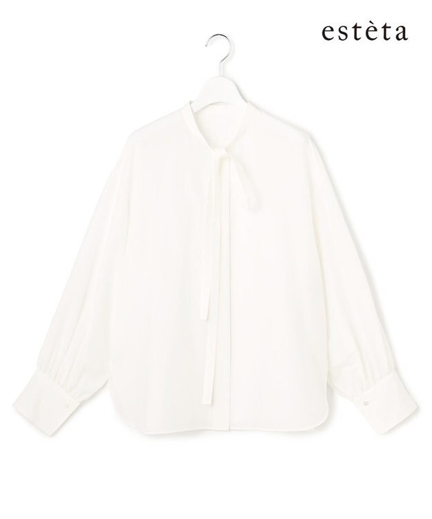 23区 【エステータ】シルクコットンローン ボウタイブラウス ホワイト系