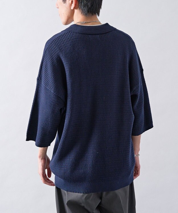 CRAFT STANDARD BOUTIQUE 透かし編み半袖ニットポロシャツ Navy
