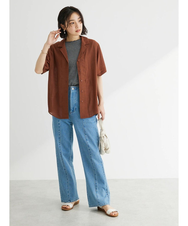 Green Parks ゆったり開襟シャツ Brown