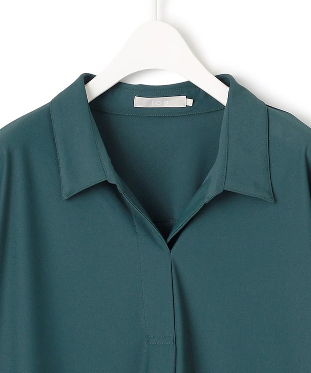 ICB 【WEB限定・洗える】シアートリコット スキッパーカットソー ピーコック系