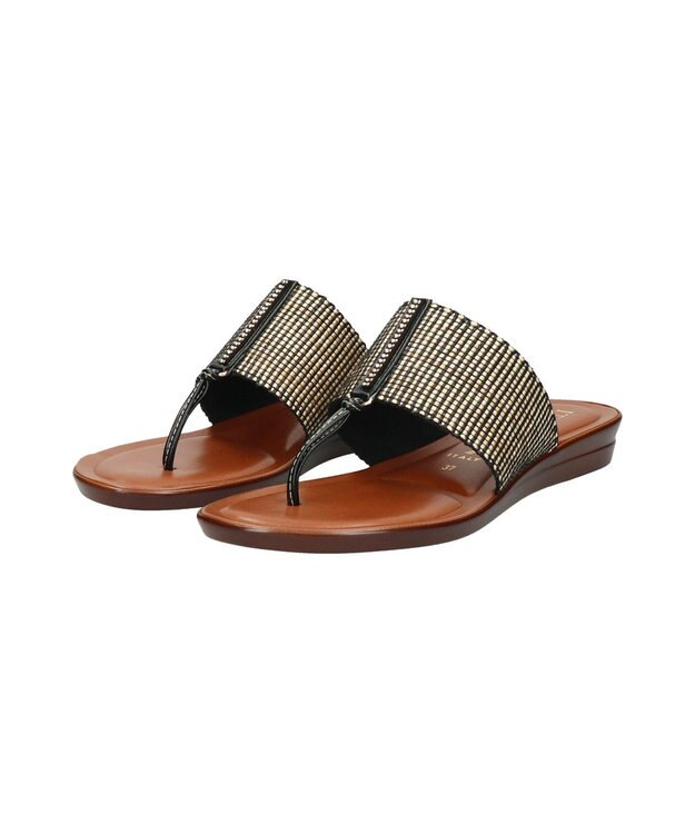 INTER-CHAUSSURES 【ITALIAN SHOEMAKERS】センターラインストーントングサンダル ブラックコンビ
