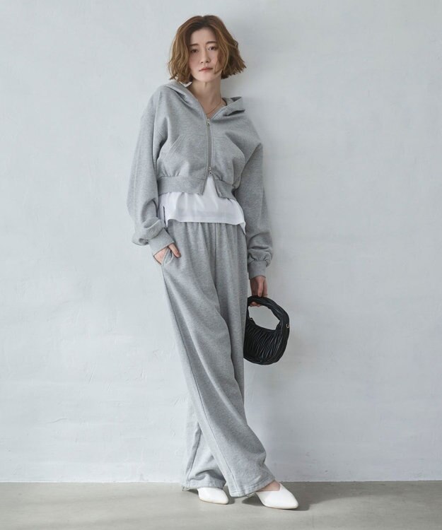 WEGO ショートZIPパーカー 杢グレー