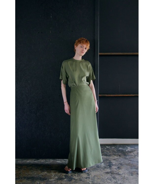 NAVE 【ReNAVE・セットアップ可/洗える/UVケア/接触冷感】フィブリルシャンブレー Aラインスカート カーキ系