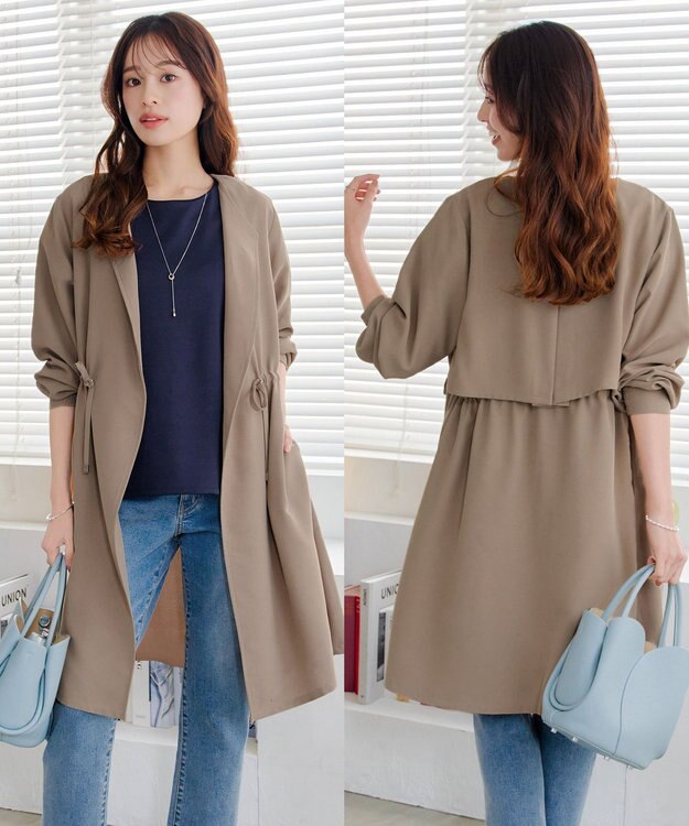 Tiaclasse 【洗える】タックヨーク着流しパフスリ－ブコート ベージュ