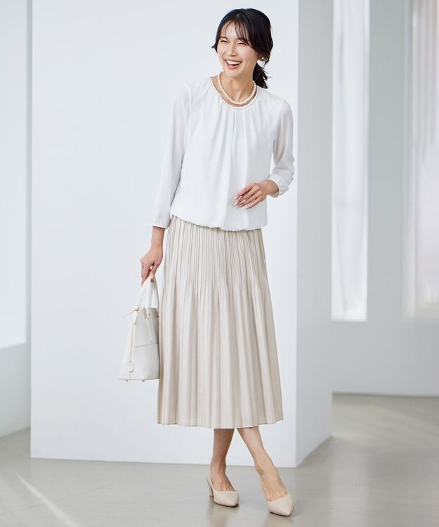 23区 【洗える】ランダムプリーツ スカート ベージュ系