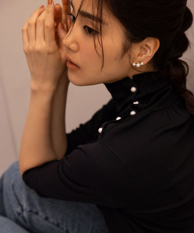 組曲 MINA六分袖タートルネック ニット ブラック系