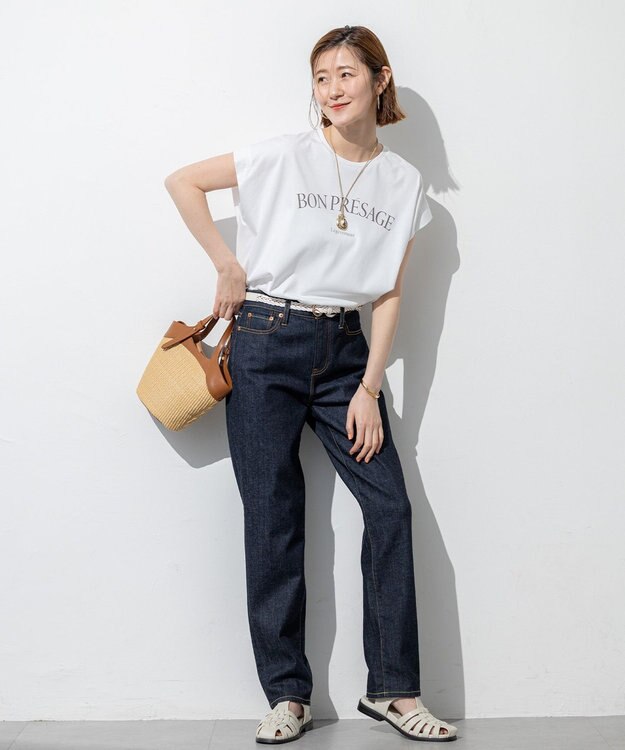 23区 S 【接触冷感/洗える】BON-PRESAGE ロゴ フレンチスリーブ Tシャツ ホワイト系