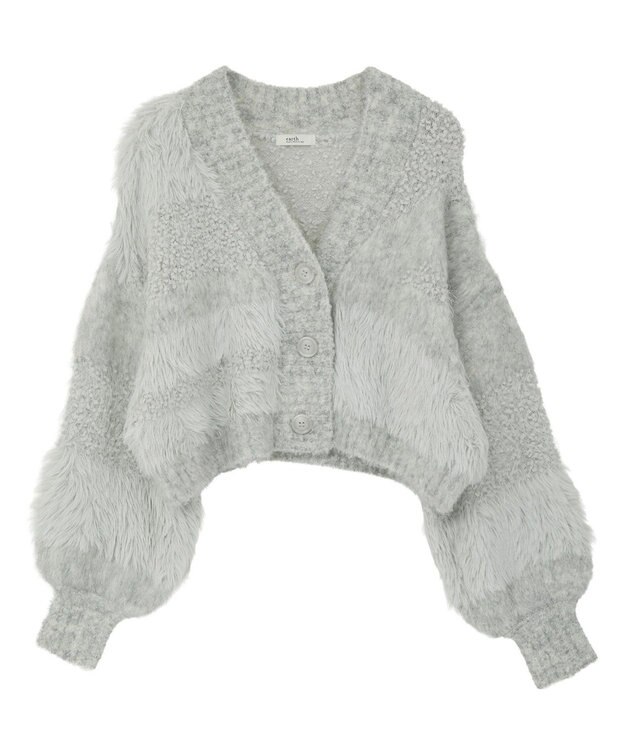 earth music&ecology ポンポンヤーンミックスインターシャカーディガン Light Gray