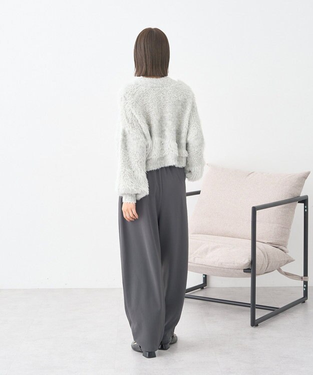 earth music&ecology ポンポンヤーンミックスインターシャカーディガン Light Gray