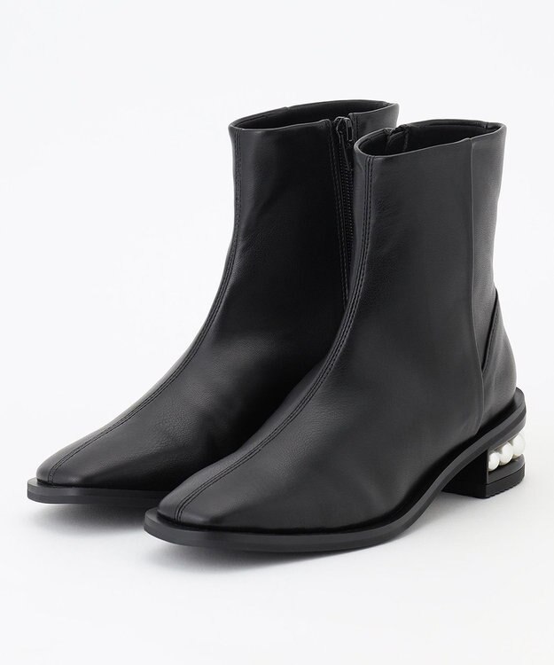 組曲 【23.5cm~24cm】パールヒールミドルブーツ ブラック系