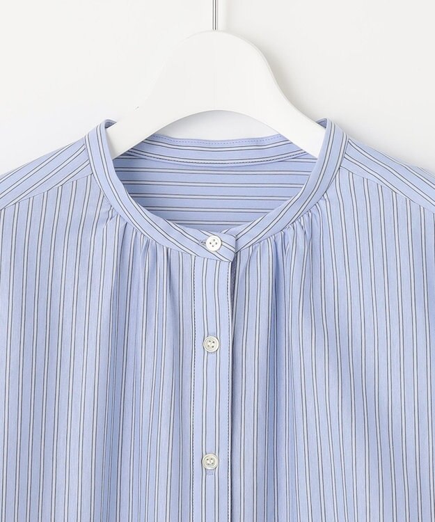 J.PRESS LADIES ストライプジャージー バンドカラー カットソー サックスブルー系1