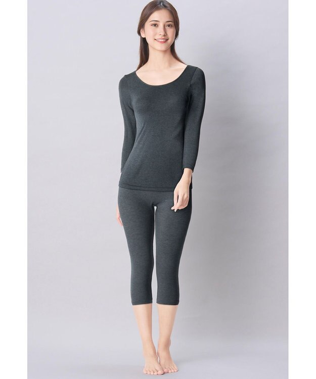 Wing あったかインナーボトム 綿混 裏起毛 厚手 よく伸びる素材 【ラクのびサーモ】 ひざ下丈 秋 冬 ER6614 ウイング／ワコール ダークブラウン