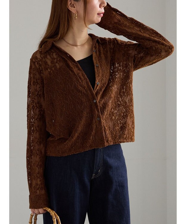 Te chichi 起毛レースシャツ ブラウン