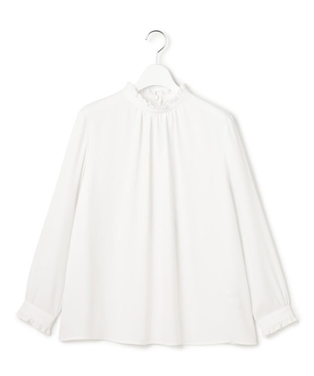 23区 L 【洗える】バックサテンアムンゼン フリルデザインシャツ ホワイト系