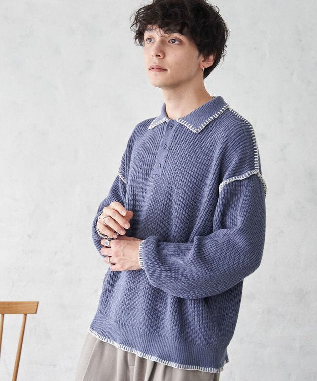 WEGO ハンドステッチポロプルオーバー ブルー